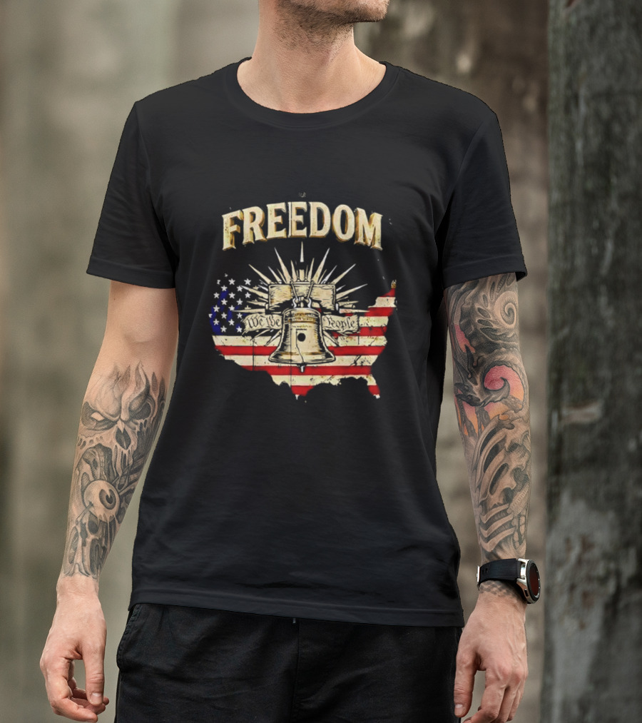 Freedom Liberty Bell American Flag Map United States Vintage Patriotic T-Shirt