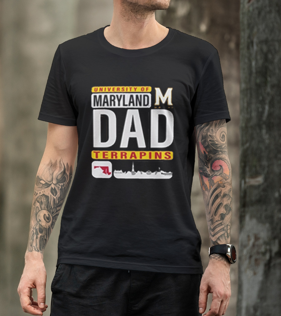 University Of Maryland Terrapins Dad With State Outline And Script T-Shirt