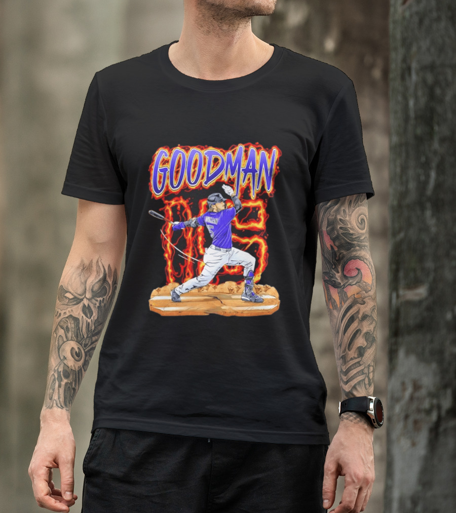 Colorado Rockies Hunter Goodman 15 Fiery Baseball Player T-Shirt