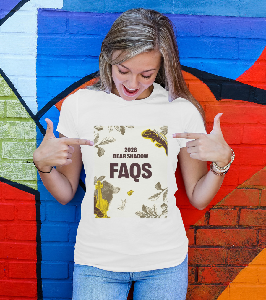2026 Bear Shadow FAQs Music Festival Forest Animals Instruments T-Shirt