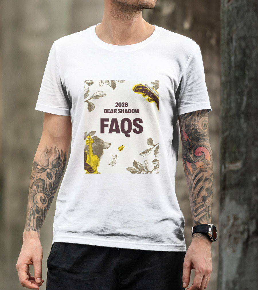 2026 Bear Shadow FAQs Music Festival Forest Animals Instruments T-Shirt