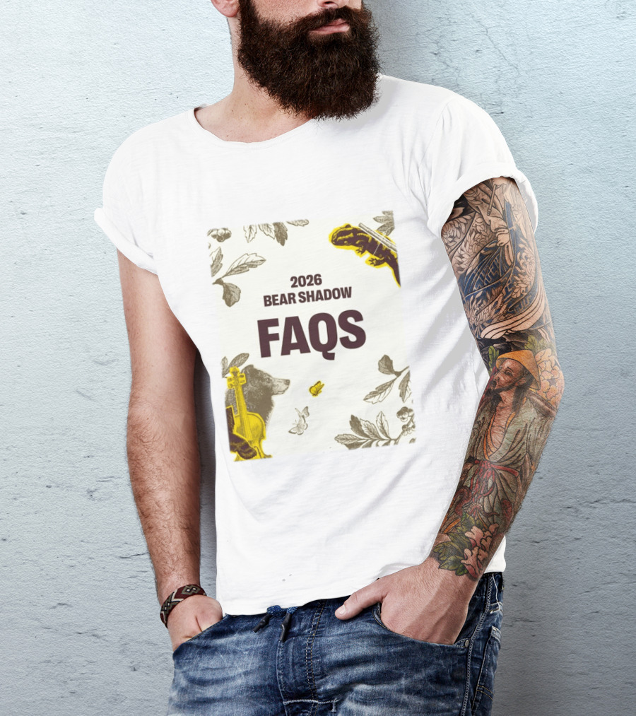 2026 Bear Shadow FAQs Music Festival Forest Animals Instruments T-Shirt