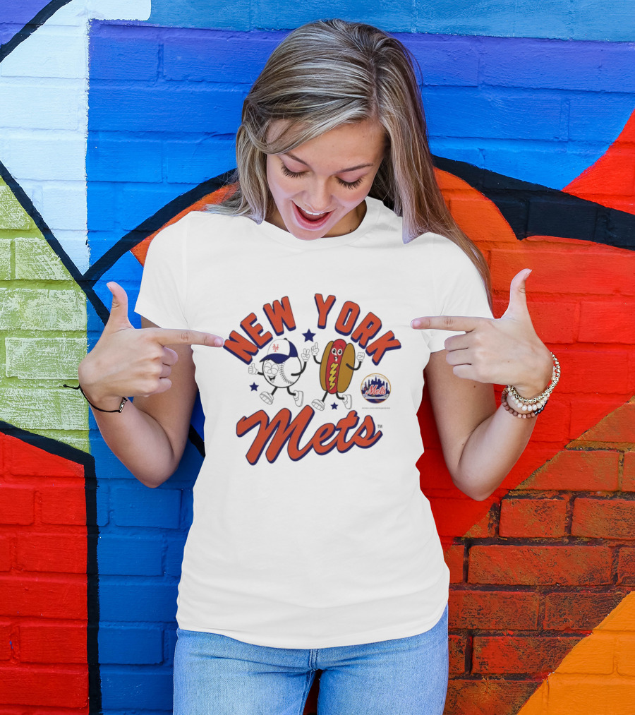 New York Mets Baseball Hot Dog And Baseball Character Animation T-Shirt
