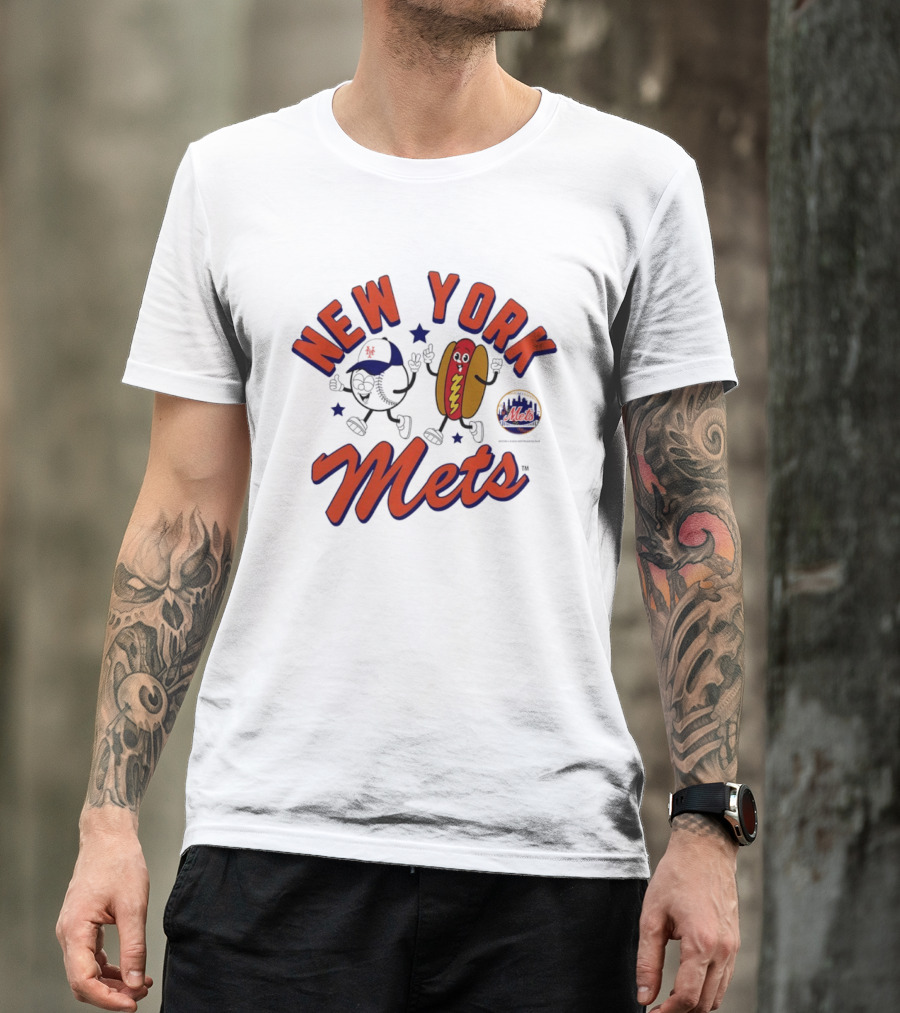 New York Mets Baseball Hot Dog And Baseball Character Animation T-Shirt