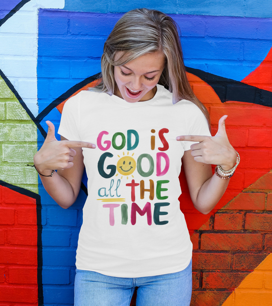God Is Good All The Time Rainbow Smile Sunburst T-Shirt