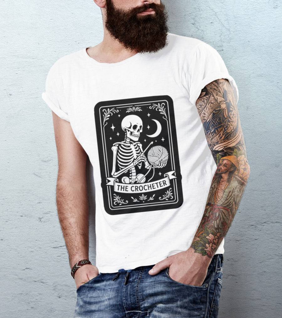 Tarot Card The Crocheter Skeleton Moon And Stars T-Shirt