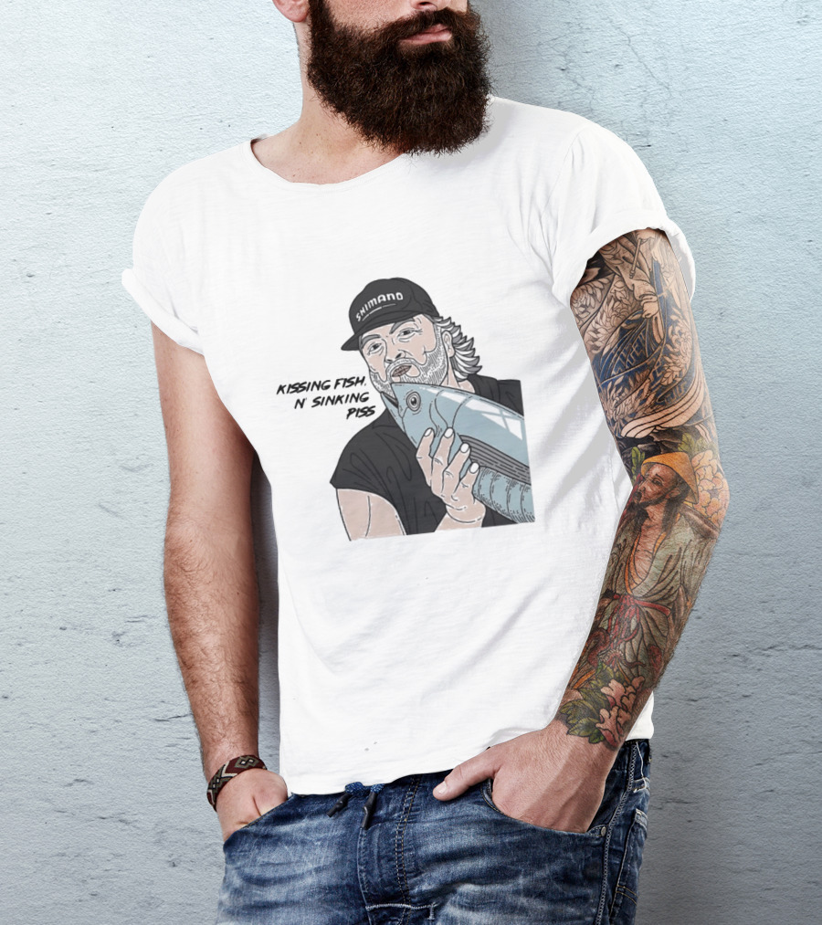Kissing Fish N Sinking Piss Shimano Cap Beard Fisherman T-Shirt