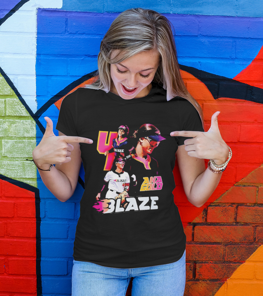 Blaze Ana Gold Softball Player Number 4 Action Collage T-Shirt