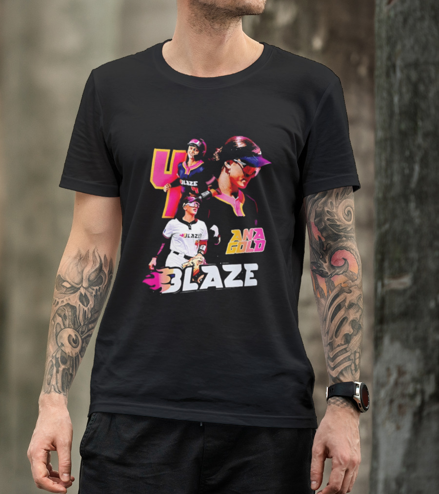 Blaze Ana Gold Softball Player Number 4 Action Collage T-Shirt