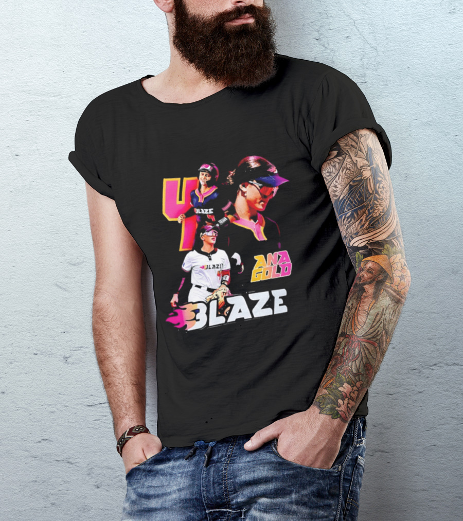 Blaze Ana Gold Softball Player Number 4 Action Collage T-Shirt