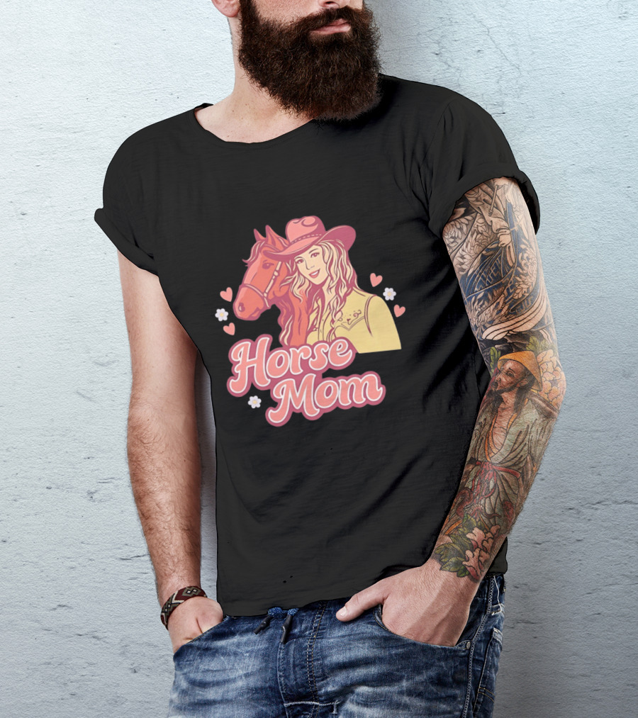 Cowgirl Horse Mom With Mustang And Hearts T-Shirt