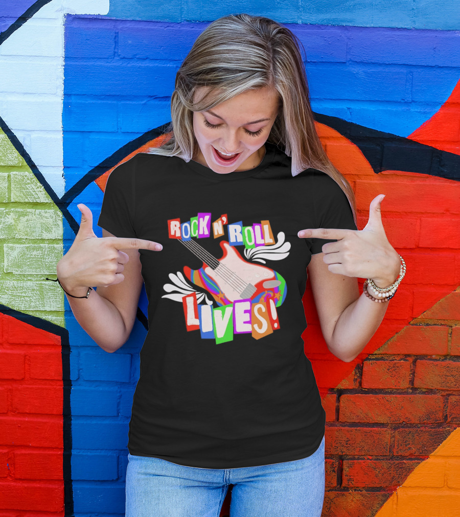 Rock N' Roll Lives Colorful Electric Guitar T-Shirt