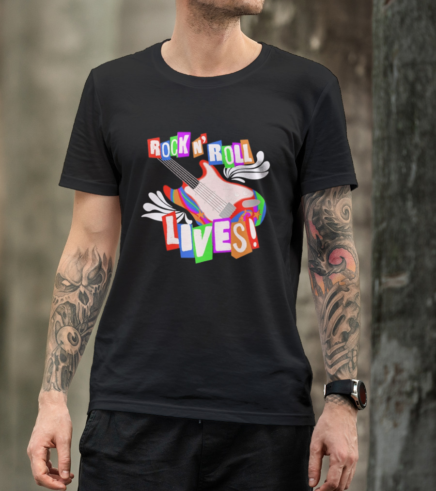Rock N' Roll Lives Colorful Electric Guitar T-Shirt