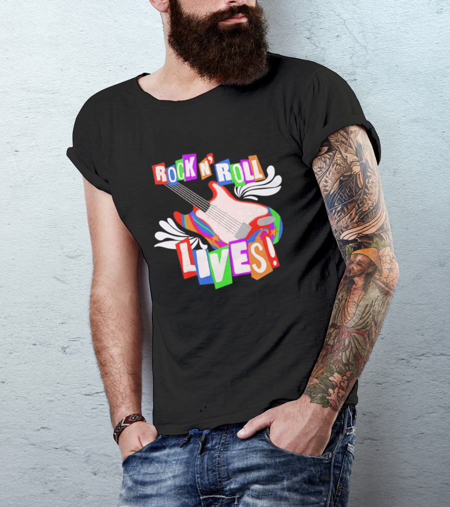 Rock N' Roll Lives Colorful Electric Guitar T-Shirt