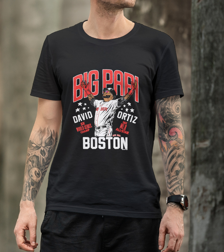 BIG PAPI David Ortiz 3X World Series Champ 10X All Star Boston Red Sox T-Shirt