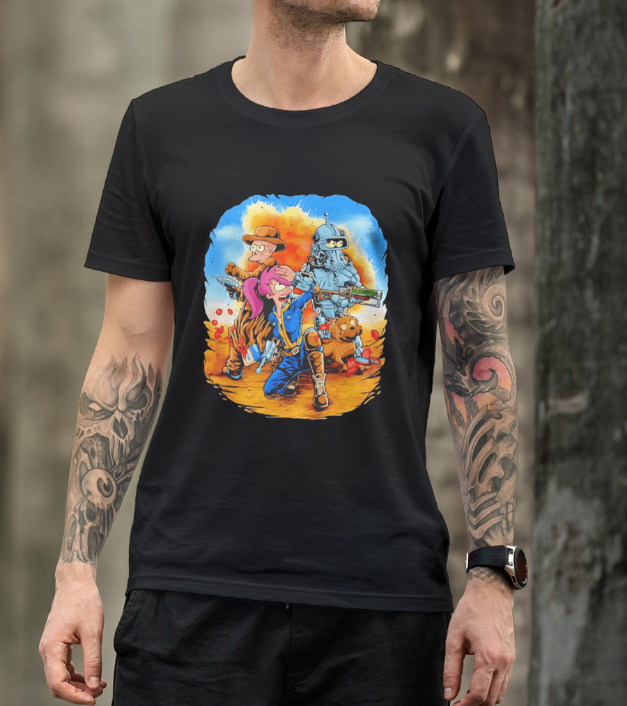 Futurout Fallout Futurama Mashup Fan Art Bender Leela Professor Farnsworth T-Shirt