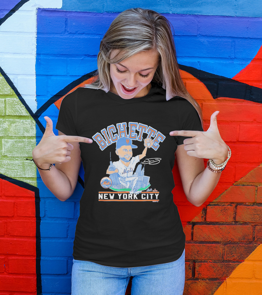 New York Mets Bichette Caricature New York City Tri Blend T-Shirt