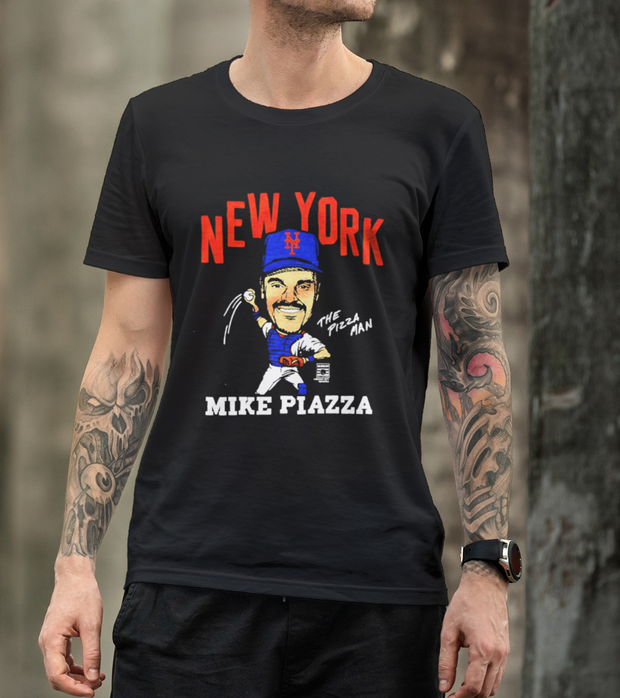 New York Mets Mike Piazza The Pizza Man Caricature T-Shirt