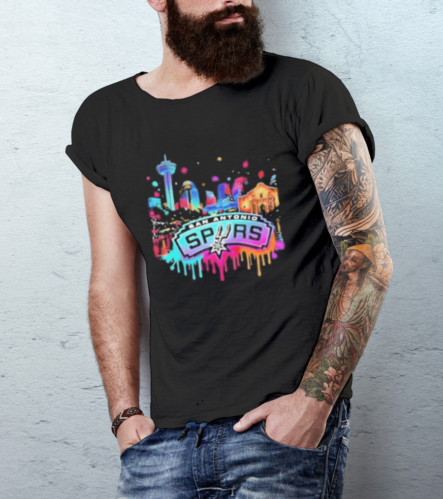 San Antonio Spurs Neon Skyline Colorful Cityscape T-Shirt