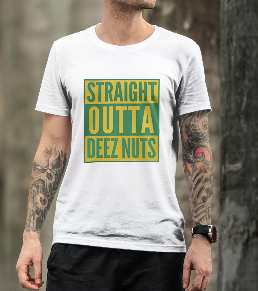 Straight Outta Deez Nuts Bold Yellow Green Block Letters T-Shirt