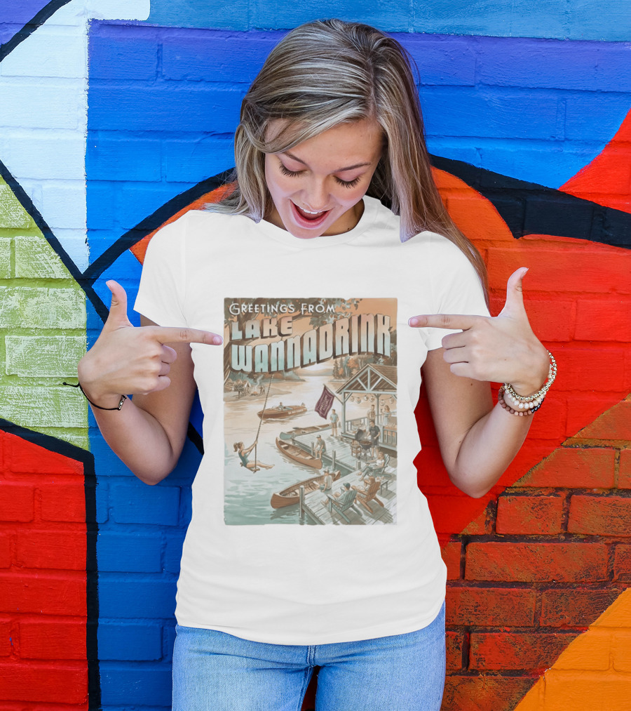 Greetings From Lake Wannadrink Goat Island Madison Social Fat Finger T-Shirt