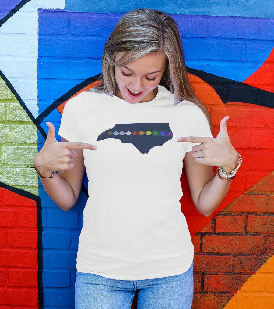 North Carolina Argyle State Map Pattern Inclusivity Message T-Shirt