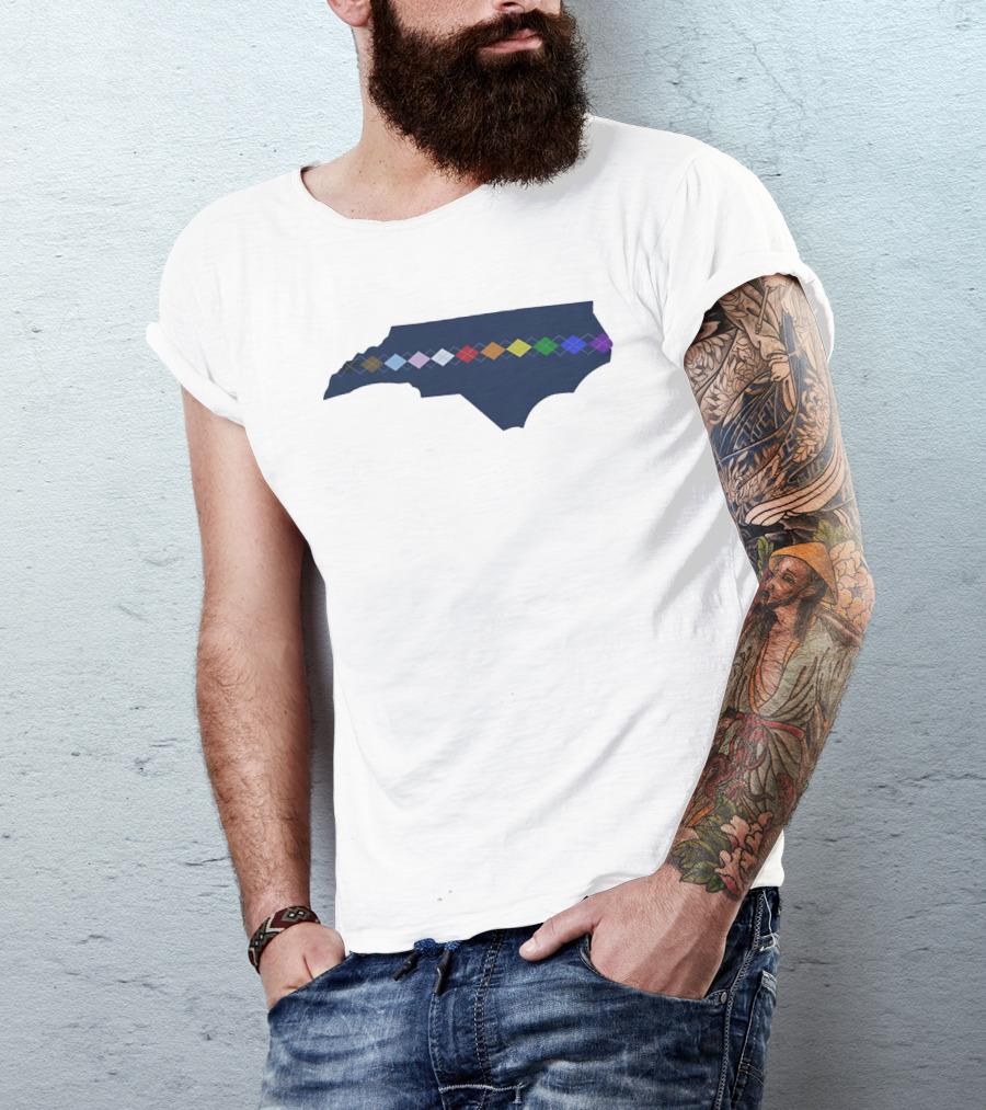North Carolina Argyle State Map Pattern Inclusivity Message T-Shirt