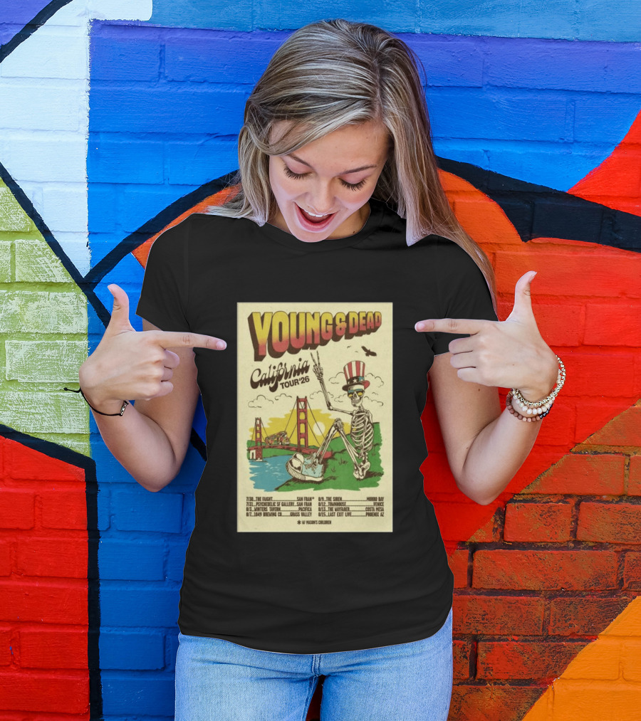 Young And Dead California Tour 2026 Vintage Skeleton Golden Gate Bridge T-Shirt