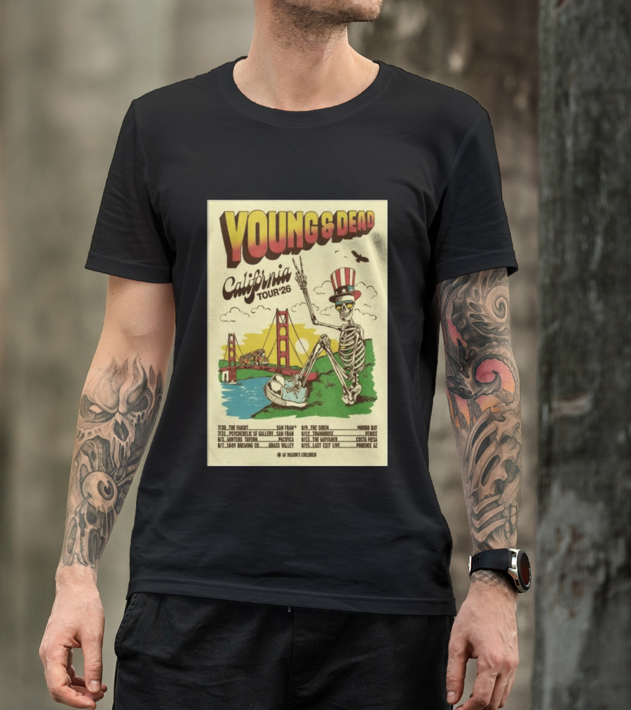 Young And Dead California Tour 2026 Vintage Skeleton Golden Gate Bridge T-Shirt