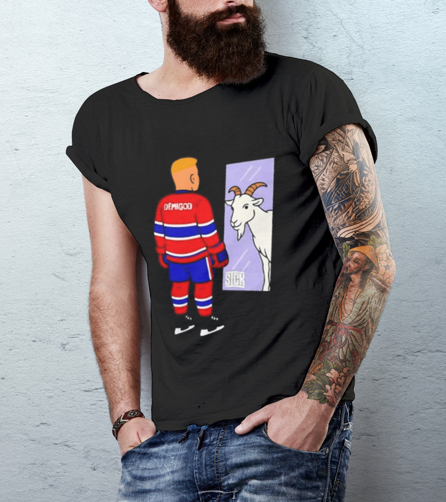 Demigod Hockey Player Looking In Mirror With Goat Reflection T-Shirt
