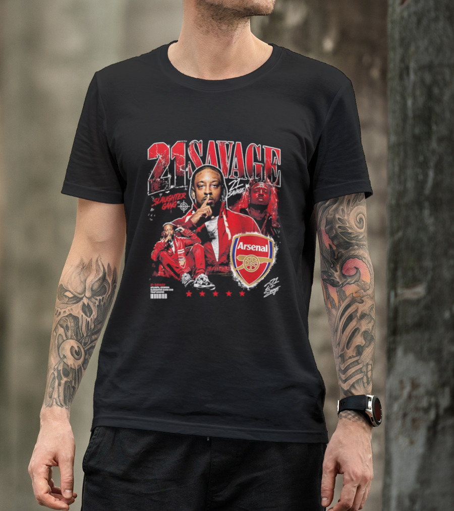 21 Savage Arsenal Collaboration Featuring Slaughter Gang Logos T-Shirt
