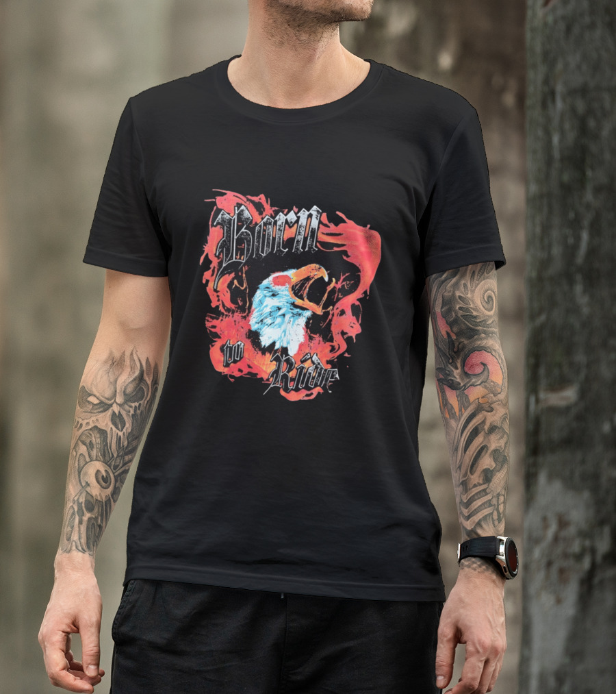 Born To Ride Fiery Bald Eagle Biker T-Shirt