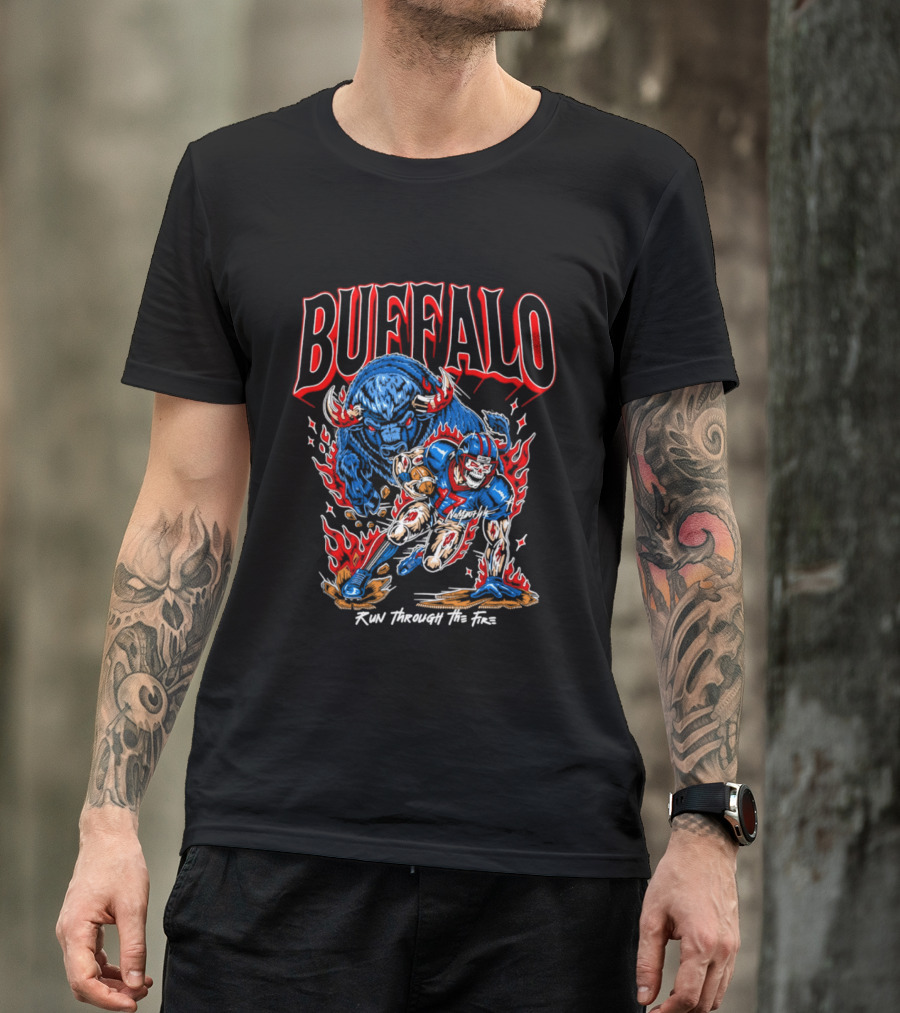 Buffalo Run Through The Fire Football T-Shirt