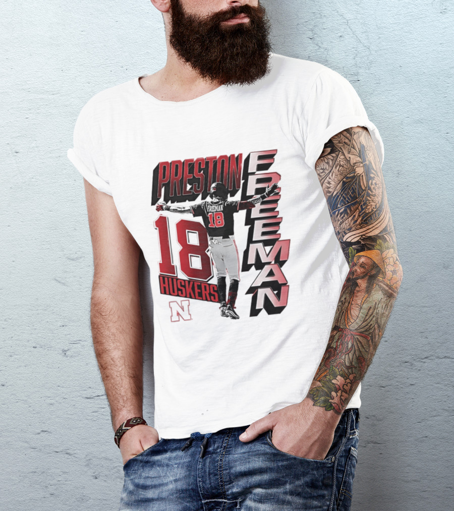 Preston Freeman 18 Huskers Nebraska Football Player T-Shirt