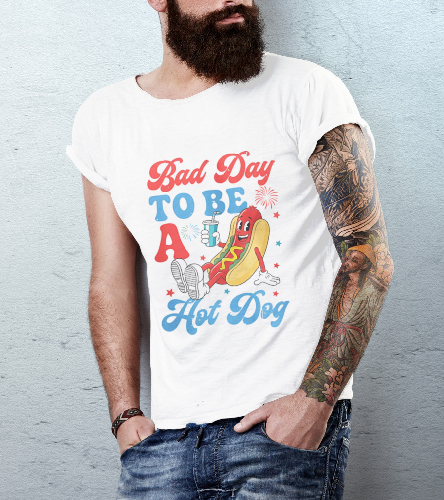 Bad Day To Be A Hot Dog Cool Cartoon Character With Drink T-Shirt