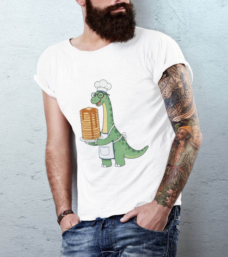 Chef Dinosaur With Towering Pancakes And A Smile T-Shirt