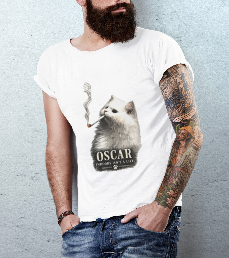 Oscar Indoors Isn't A Life Cat Smoking Cigarette T-Shirt