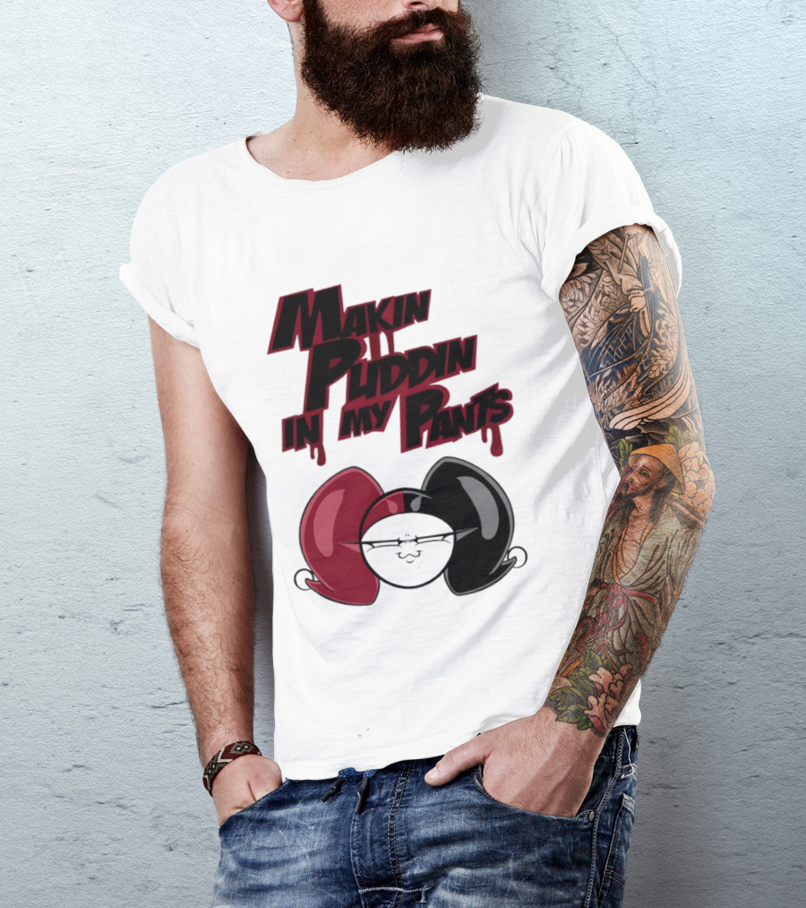 Makin' Puddin' In My Pants Harley Quinn Cartoon Red And Black Pigtails T-Shirt