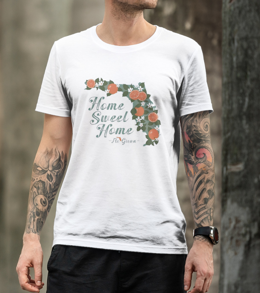 Home Sweet Home Florida Orange Blossom Flo Grown State Map Floral T-Shirt