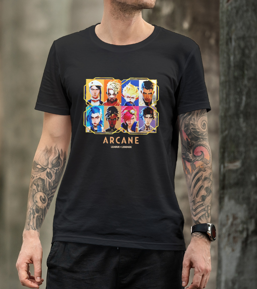 Arcane League Of Legends Jinx Vi Piltover Zaun Hextech Characters Gold Frame 2026 T-Shirt