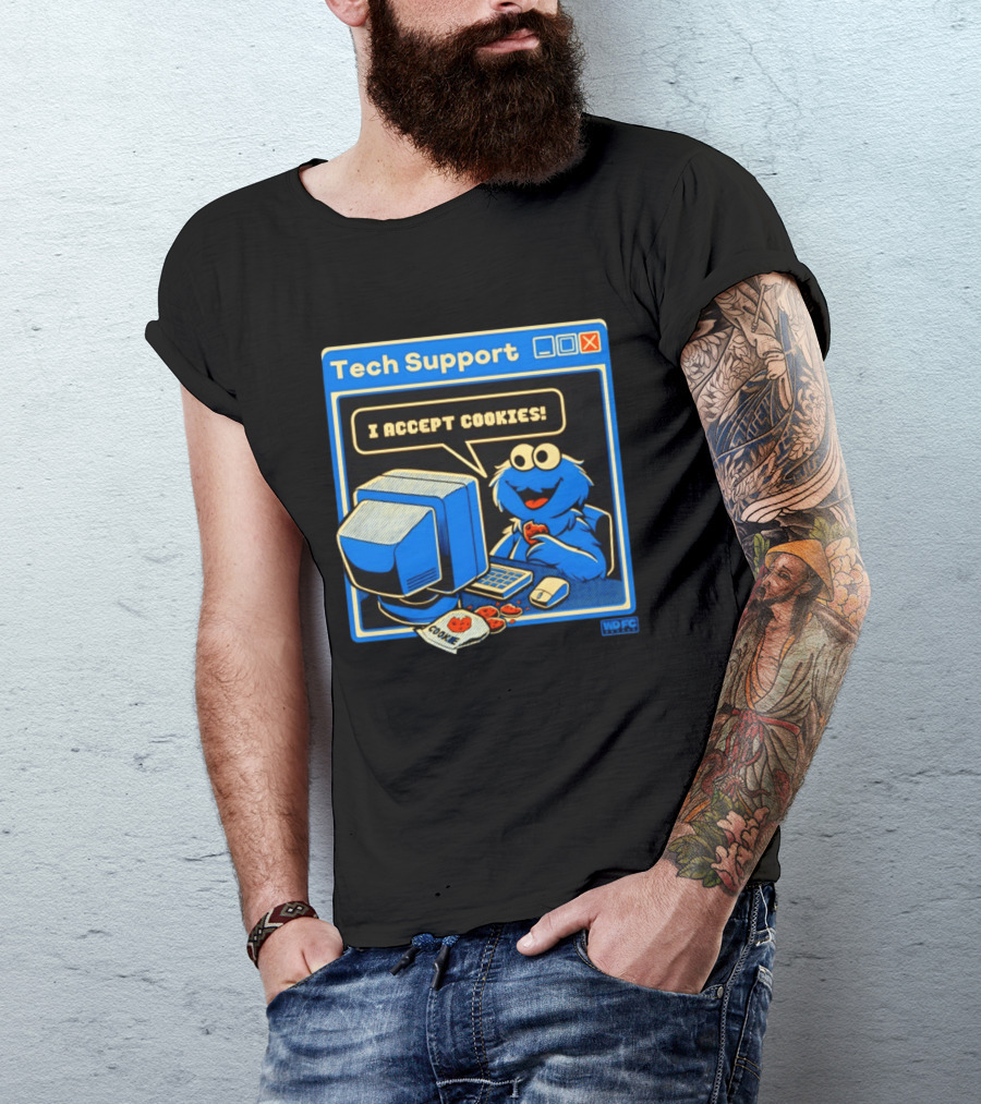 Tech Support I Accept Cookies Cookie Monster Computer Humor T-Shirt