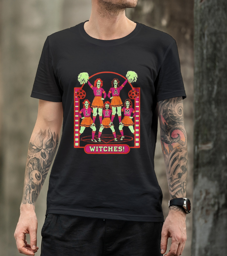 Salem Witches Cheerleader Skeletons Pentagram Halloween 2026 T-Shirt