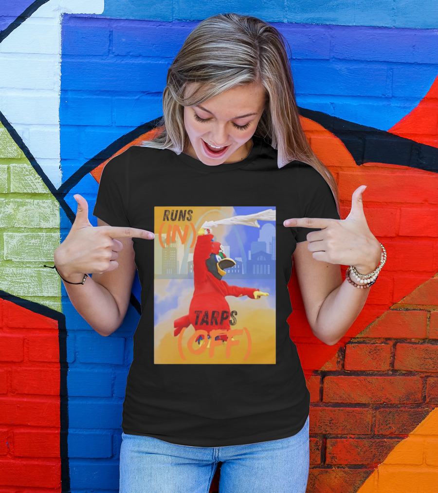 Fredbird Runs In Tarps Off St. Louis Skyline T-Shirt