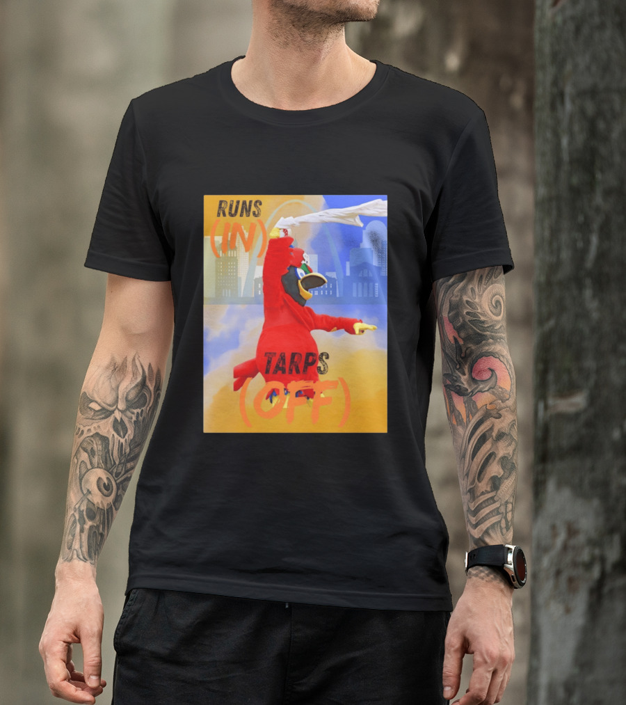 Fredbird Runs In Tarps Off St. Louis Skyline T-Shirt