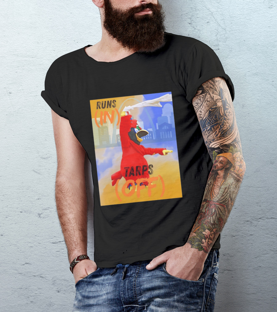 Fredbird Runs In Tarps Off St. Louis Skyline T-Shirt