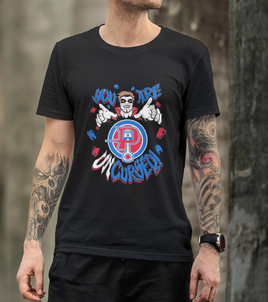 Danhausen X Detroit Pistons You Are Uncursed WWE Collaboration Blue Red White T-Shirt