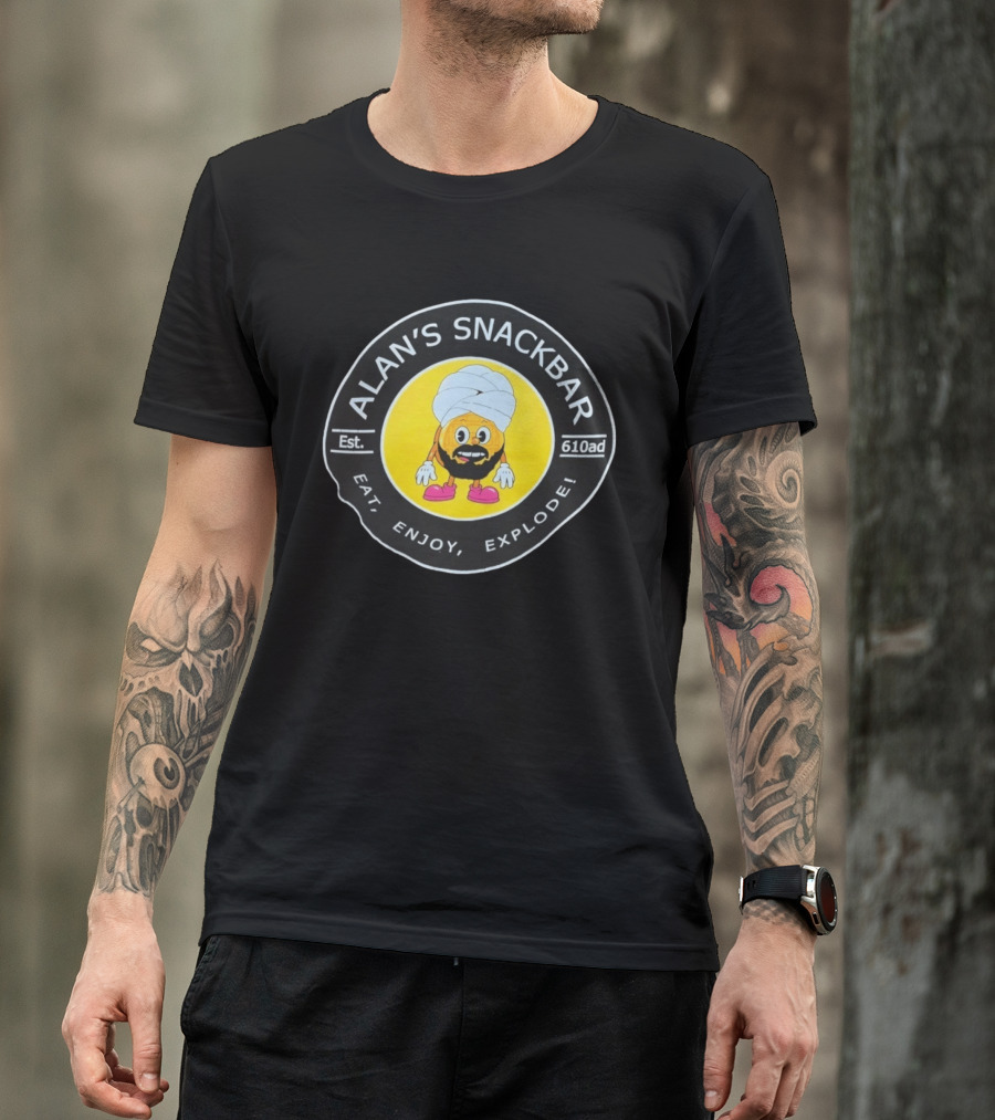 Alan's Snackbar Eat Enjoy Explode Est 610AD Circular T-Shirt