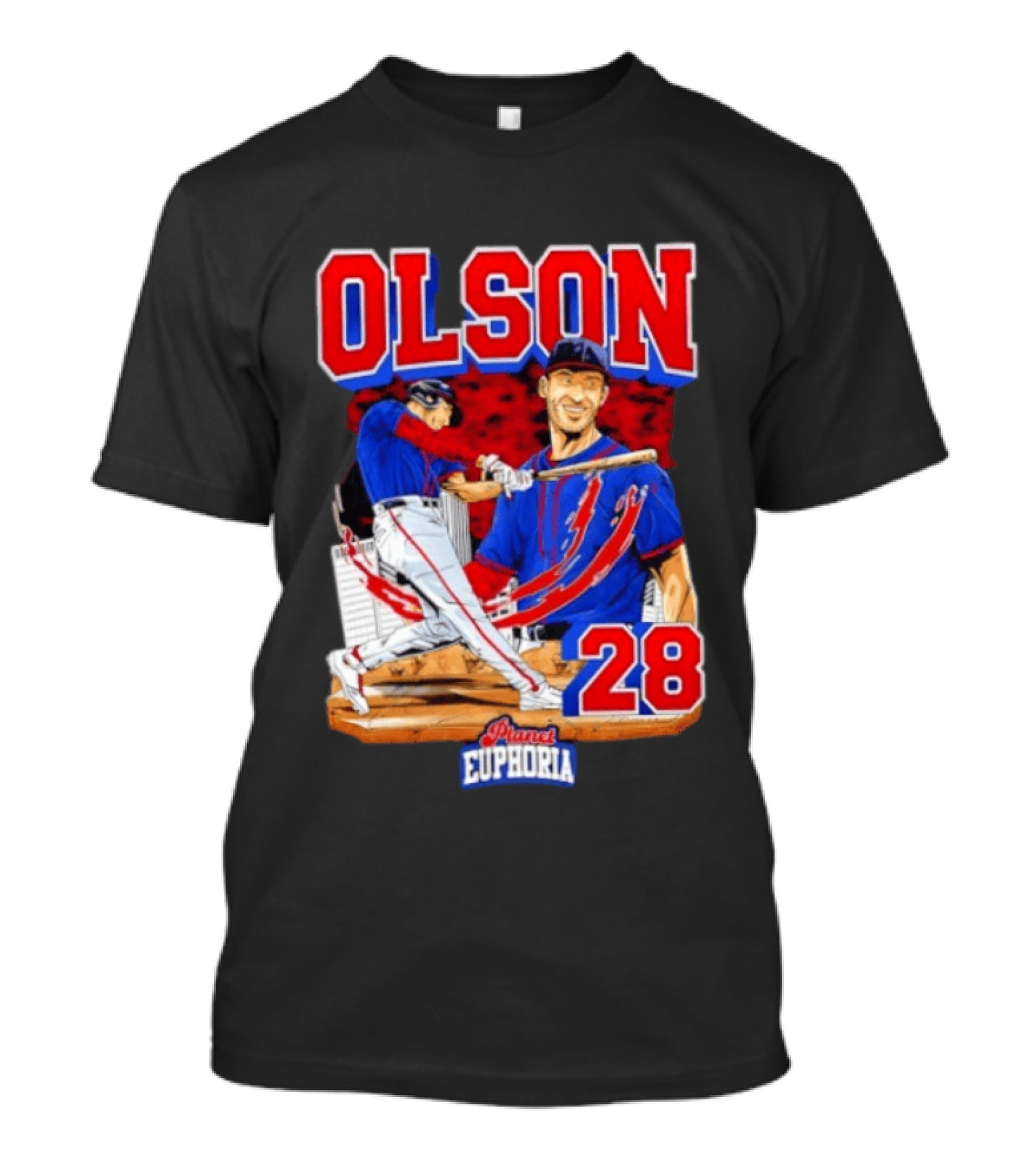 Matt Olson 28 Planet Euphoria Braves Baseball Comic Swing T-Shirt