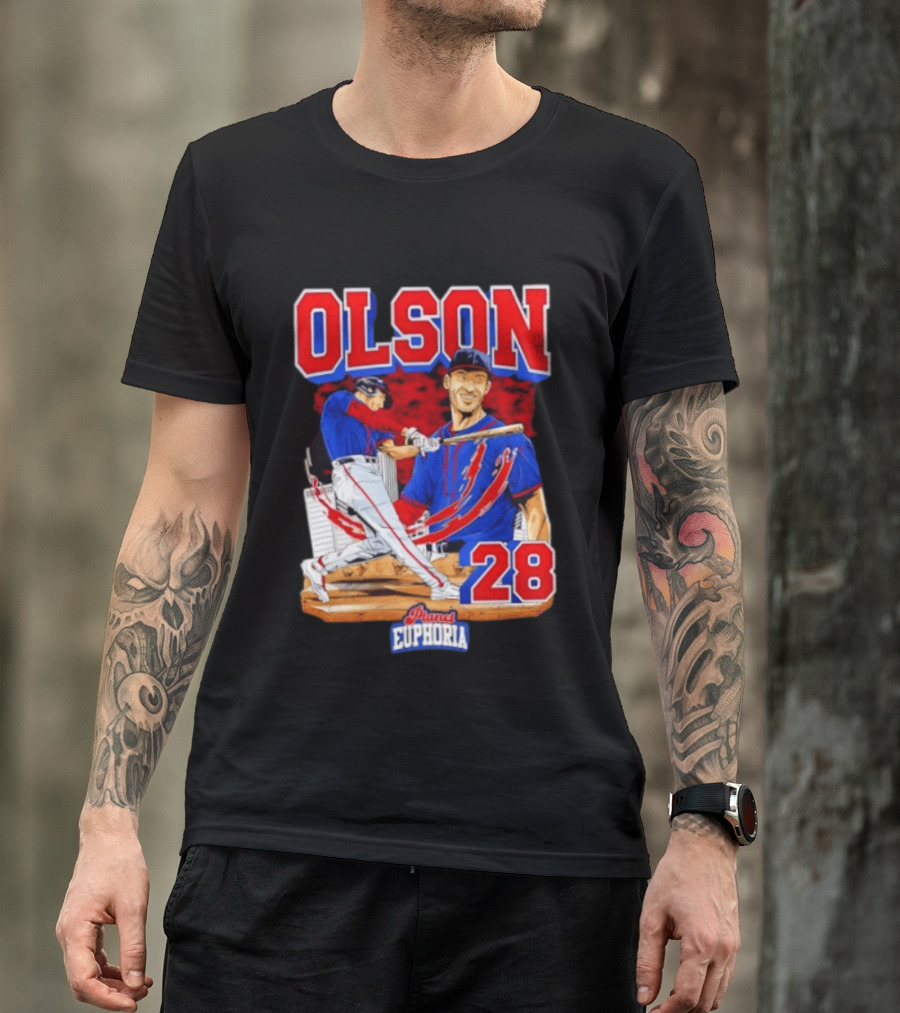 Matt Olson 28 Planet Euphoria Braves Baseball Comic Swing T-Shirt