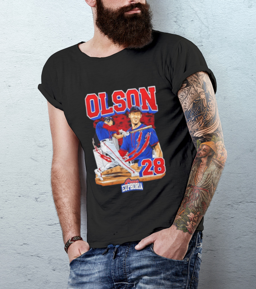 Matt Olson 28 Planet Euphoria Braves Baseball Comic Swing T-Shirt